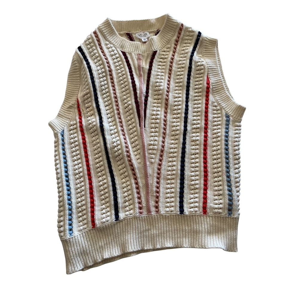 Le Lis Collection Womens XS Cotton Knit Striped Sweater Vest Cream MW16135